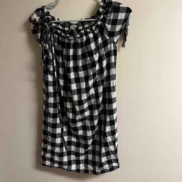 Black and white checkered Loft dress with tie up sleeves - Picture 1 of 5